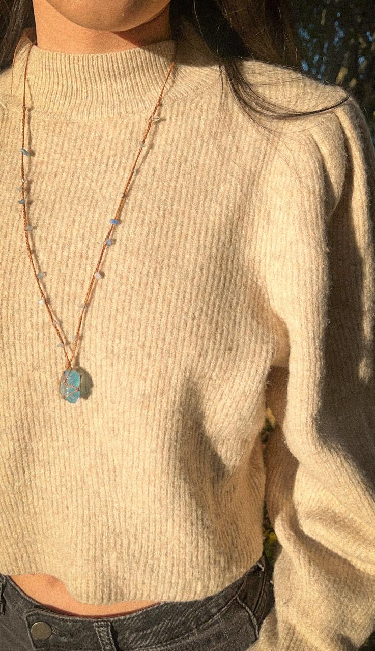 Aquadrom - Makramee Aquamarin Halskette Edelstein Handgefertigt Aquamarine Necklace