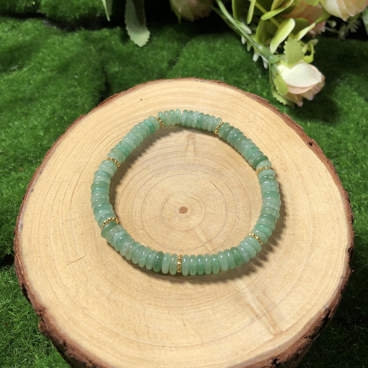 Armband aus natürlichen grünen Aventurinperlen, 6 mm, handgefertigt.