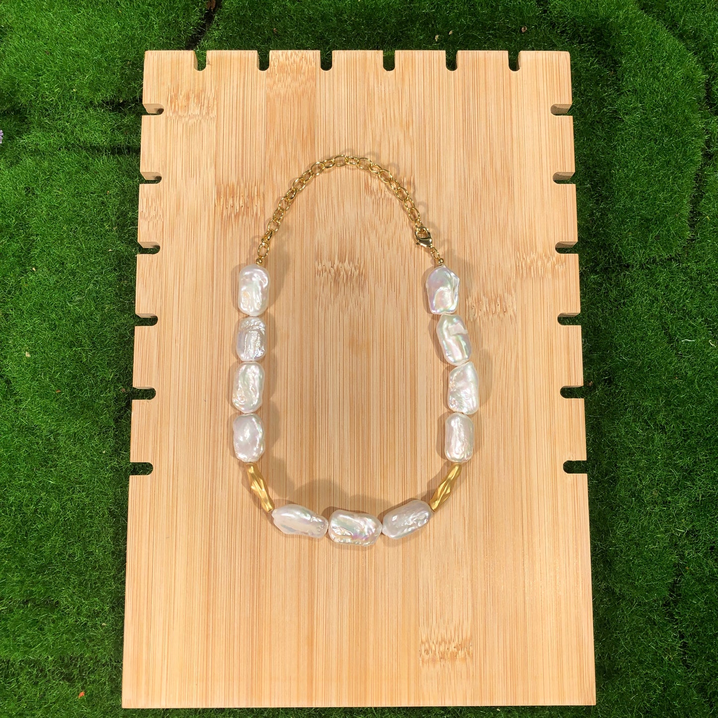 Süßwasserperlenkette, Kupfer vergoldet mit 14K Gold, Halskette, handgefertigt