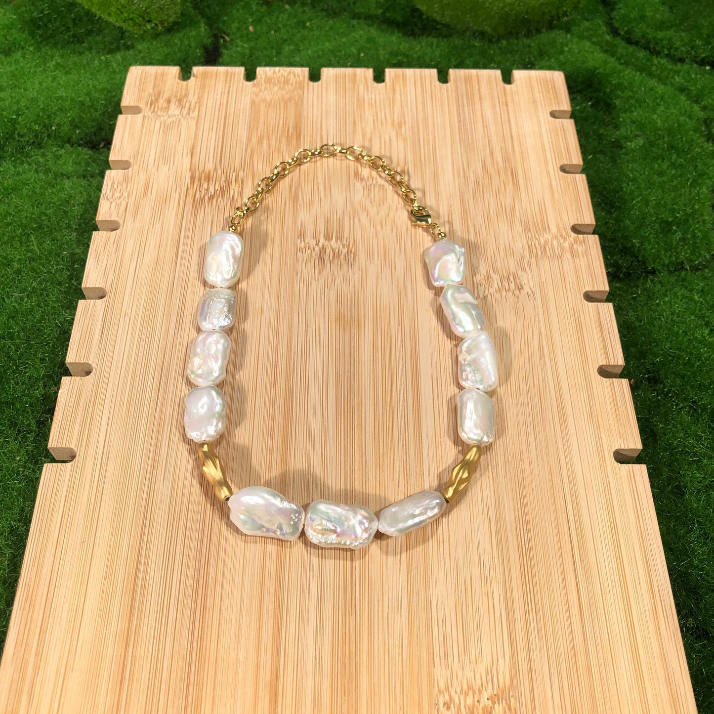 Süßwasserperlenkette, Kupfer vergoldet mit 14K Gold, Halskette, handgefertigt