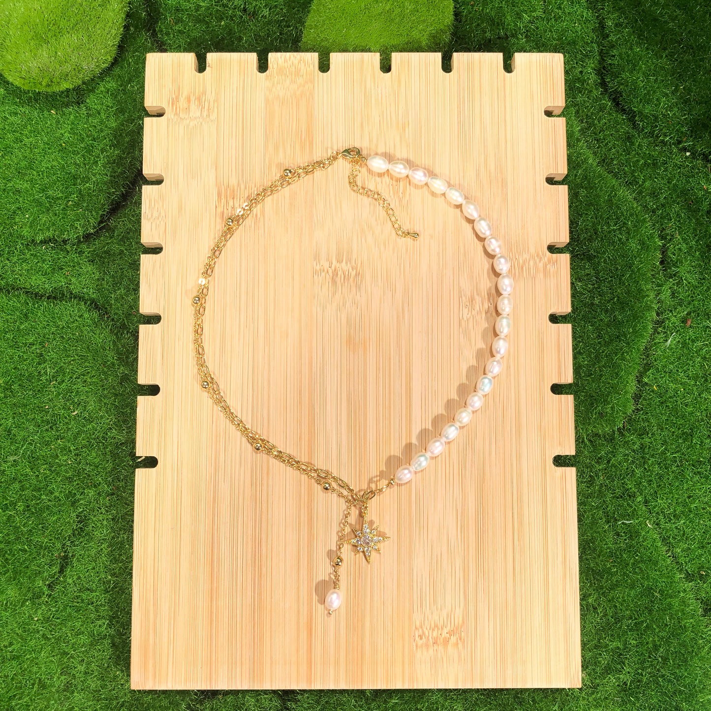 Exquisite natürliche Süßwasserperlenkette, verkupfert mit 14K Gold, Sternkette, Süßwasserperle, handgefertigt