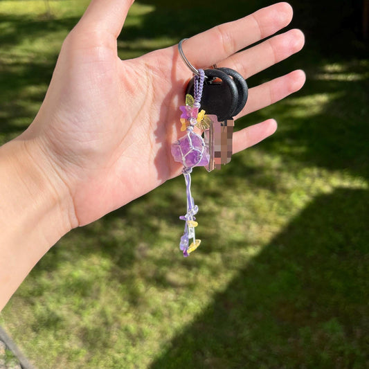 Edelstein Makramee Schlüsselanhänger - Gemstone Macrame Keychain - Amethyst / Fluorit