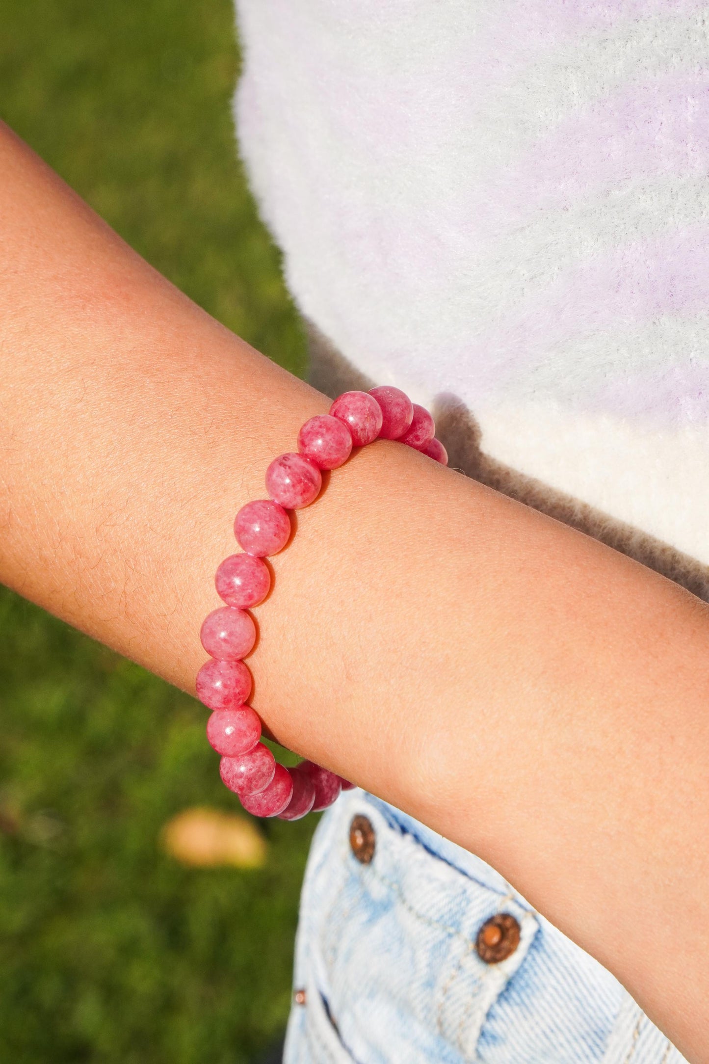 Rhodonit Perlenarmband Edelstein Armband Handmade Handgefertigt Armband Rosa Rot