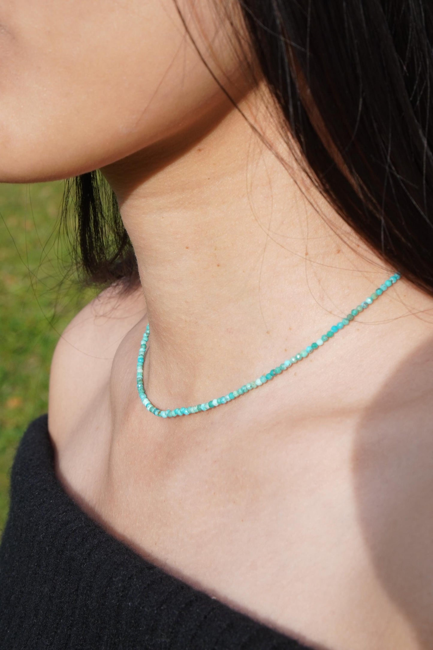 Feine Halskette Türkis AAA 3A Edelstein Halskette Handmade Handgefertigt Halskette grün blau Halskette