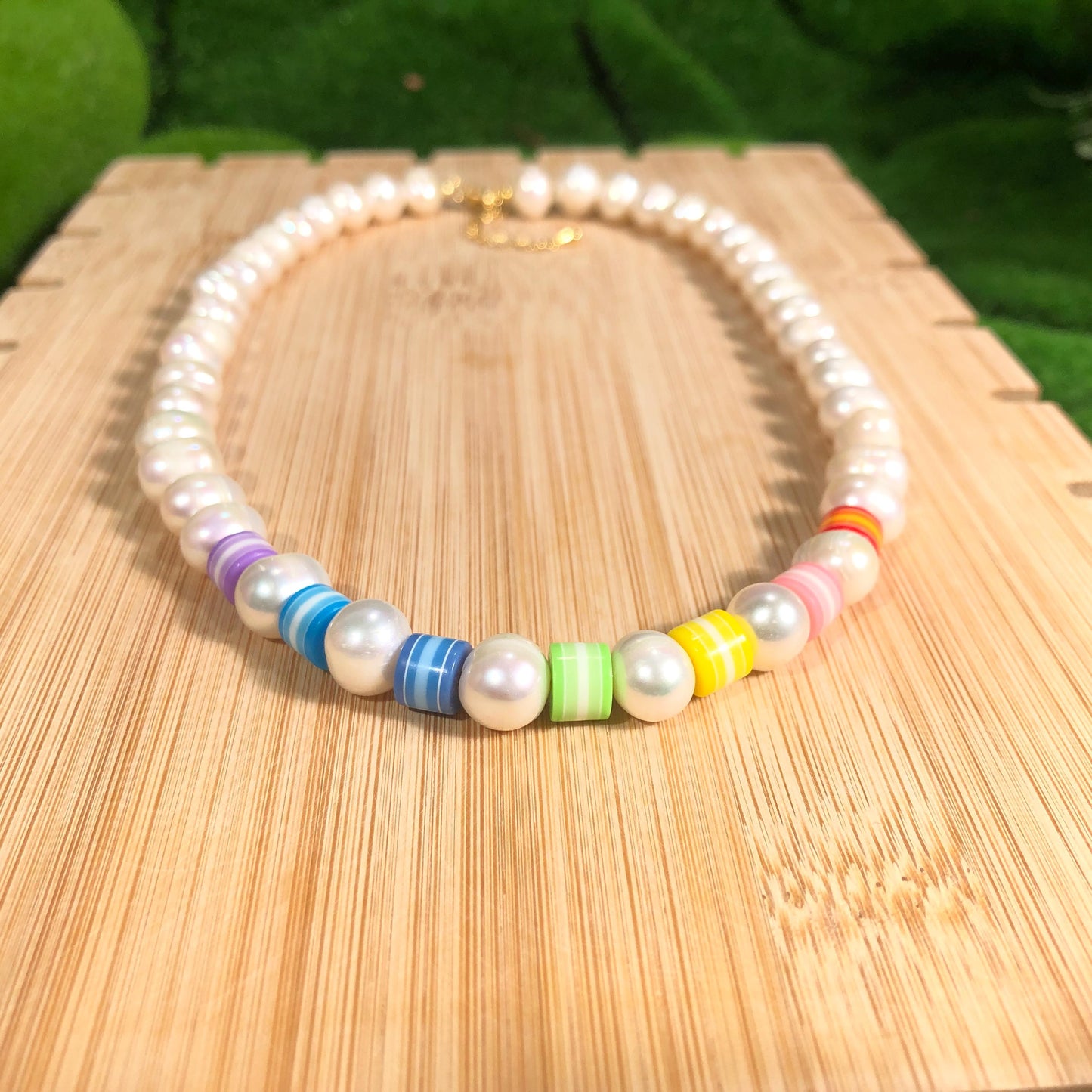 Perlen Halskette Süßwasser Perlenhalskette Chakra Halskette Bunt Regenbogen Halskette