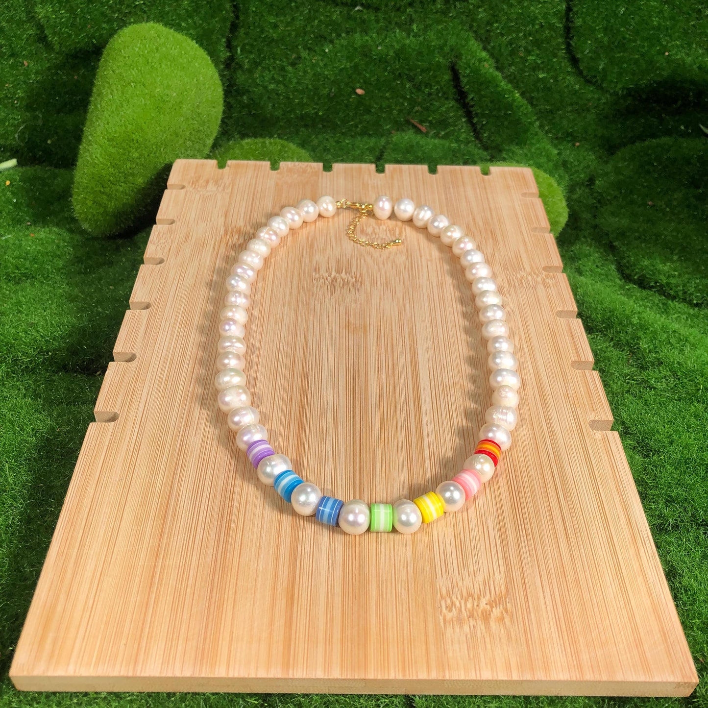 Perlen Halskette Süßwasser Perlenhalskette Chakra Halskette Bunt Regenbogen Halskette