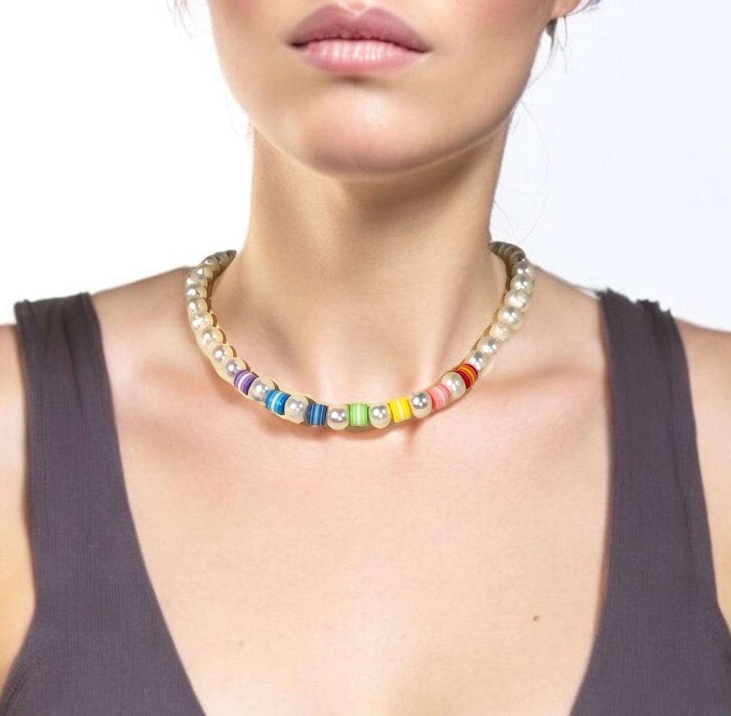 Perlen Halskette Süßwasser Perlenhalskette Chakra Halskette Bunt Regenbogen Halskette