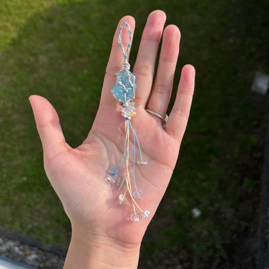 Edelstein Handgemacht Makramee Aquamarin Schlüsselanhänger - Gemstone Macrame Handmade Keychain - Aquamarine