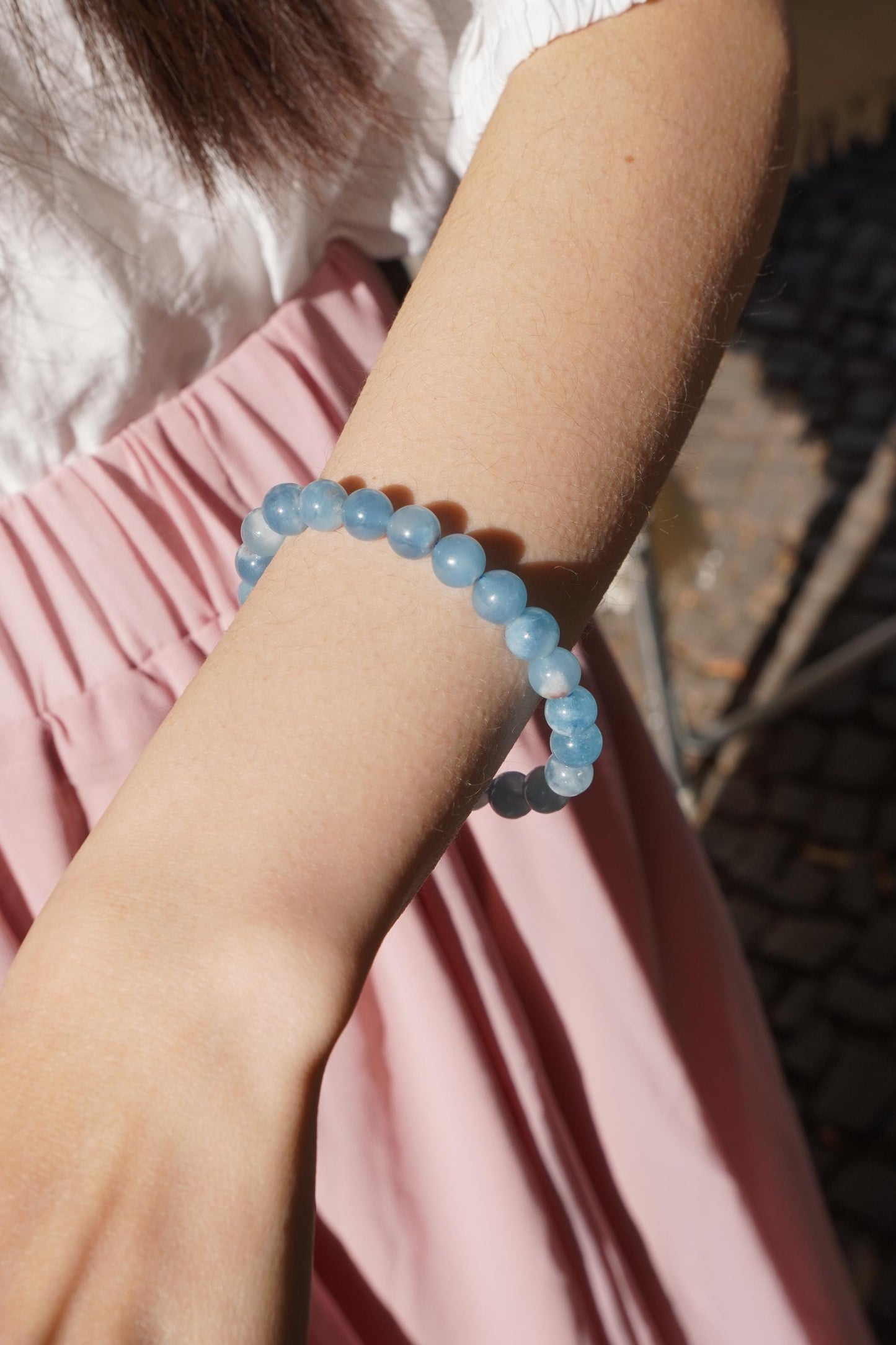 Aquamarin Perlenarmband Edelstein Naturstein Armband handgefertigt handgemacht blau