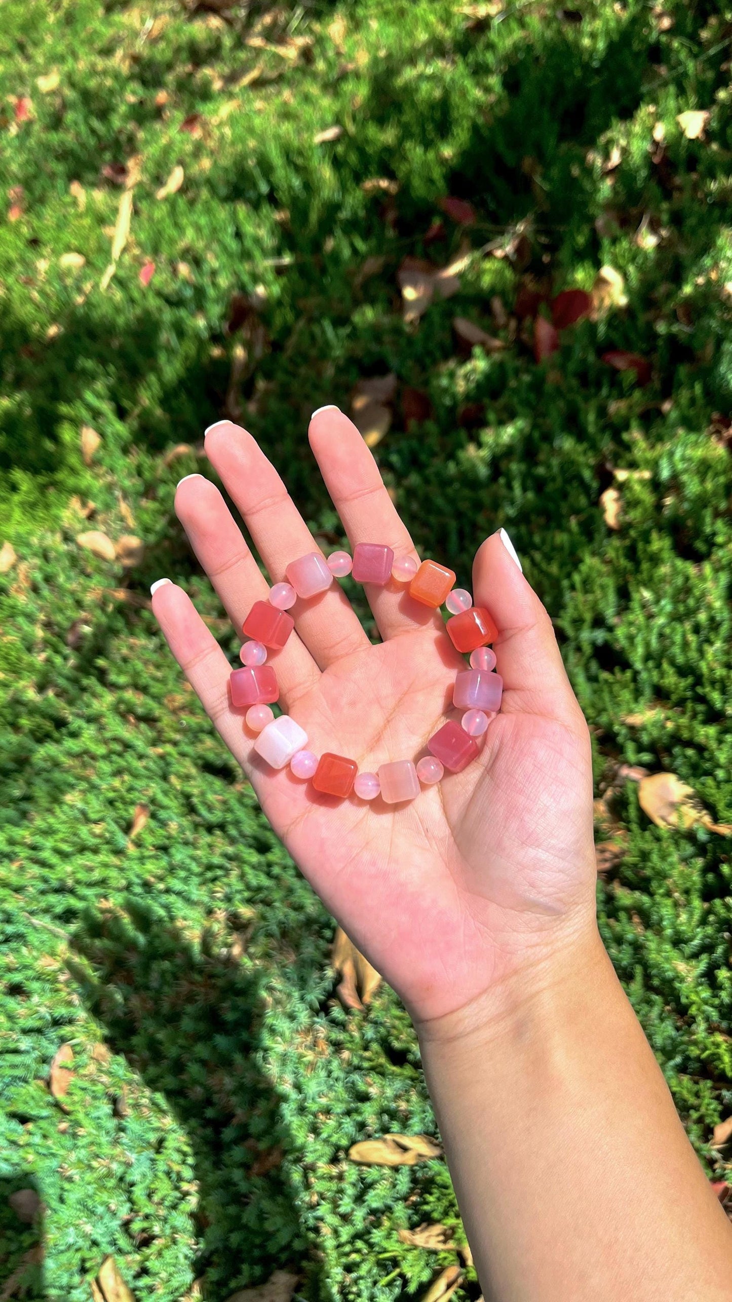 Achat Perlenarmband Quadrat Pink / Rosa Armband handmade Armband handgemacht Edelstein Armband