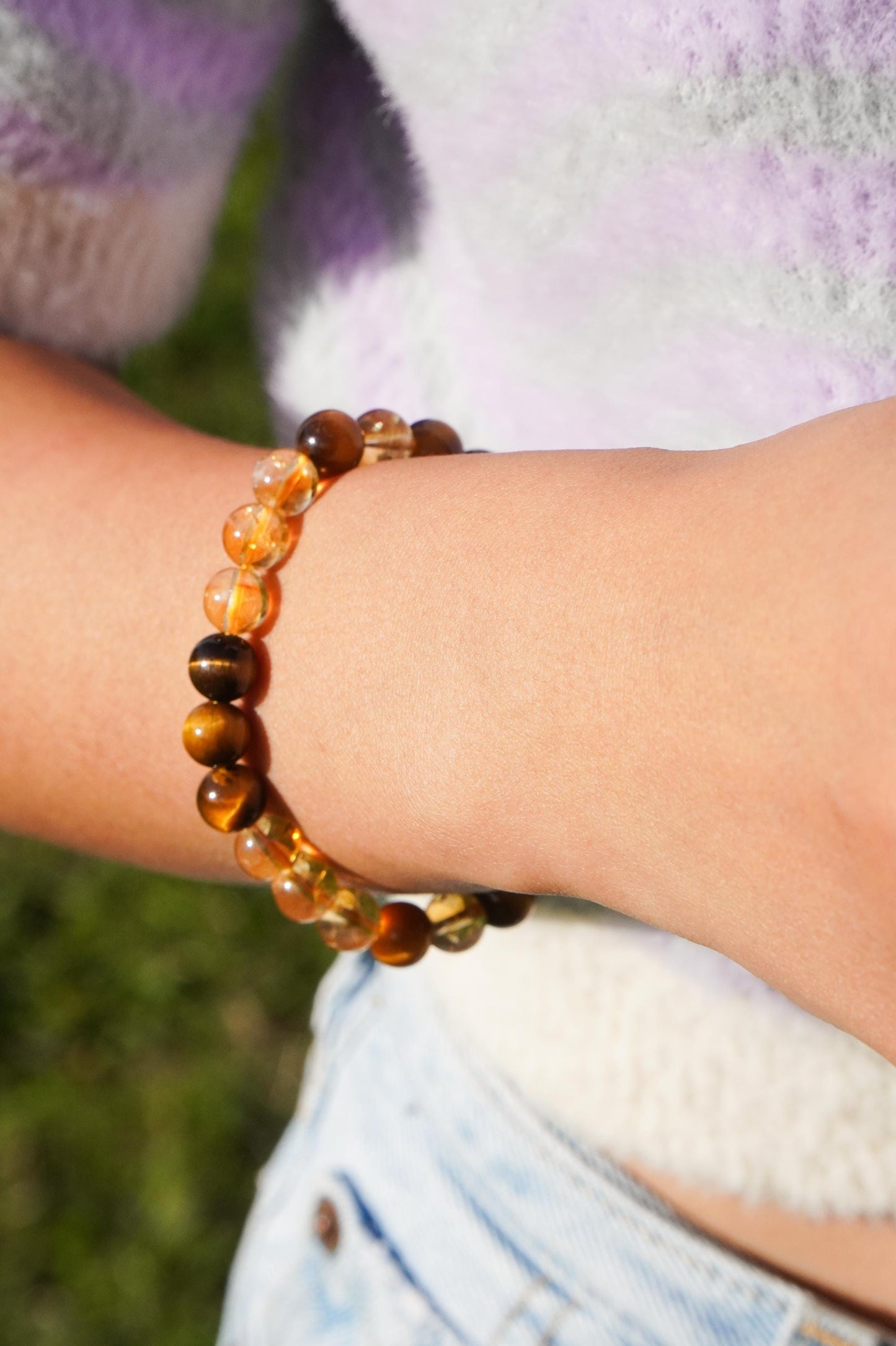 Tigerauge 5A Qualität AAAAA + Citrin Perlenarmband Edelstein Armband Gelb Handgemacht