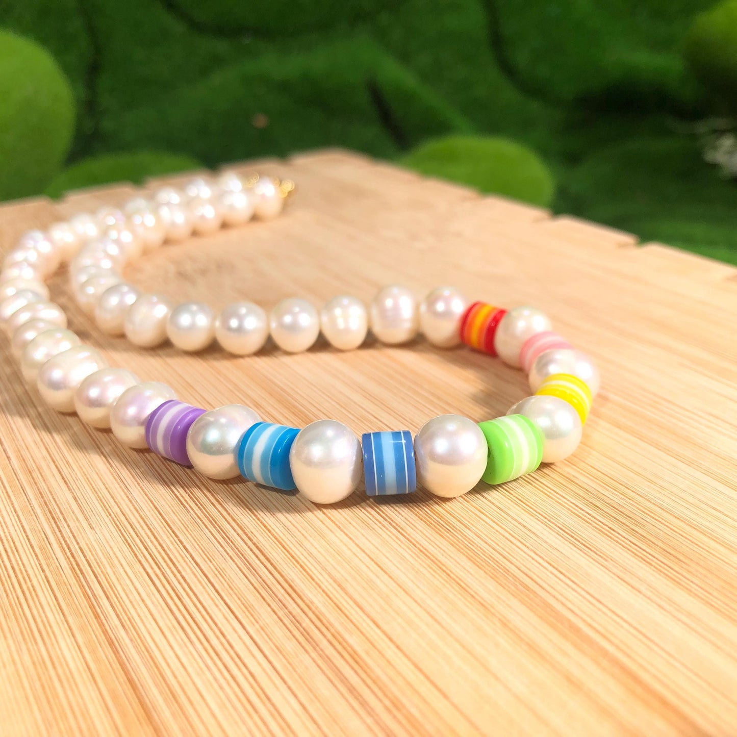 Perlen Halskette Süßwasser Perlenhalskette Chakra Halskette Bunt Regenbogen Halskette