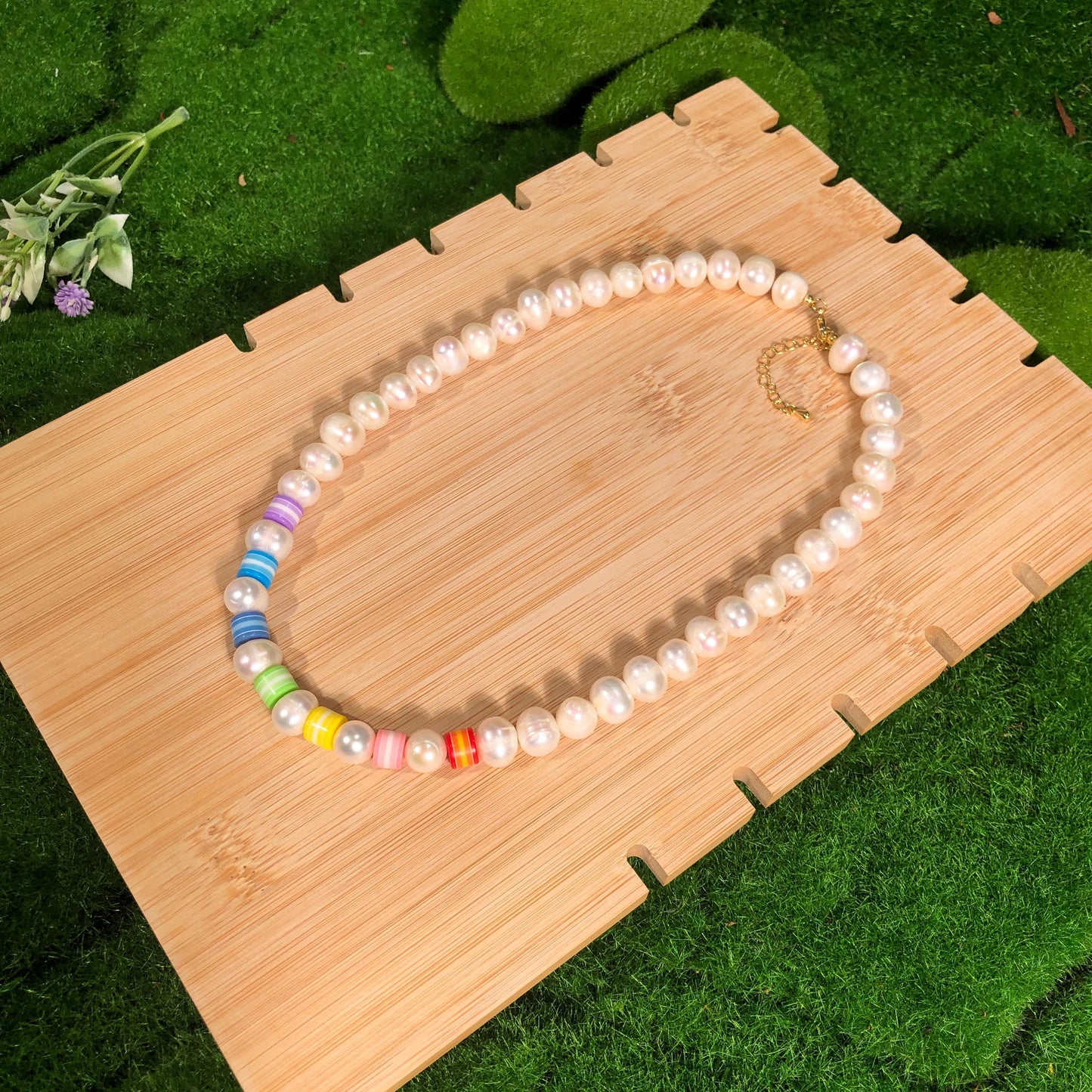 Perlen Halskette Süßwasser Perlenhalskette Chakra Halskette Bunt Regenbogen Halskette