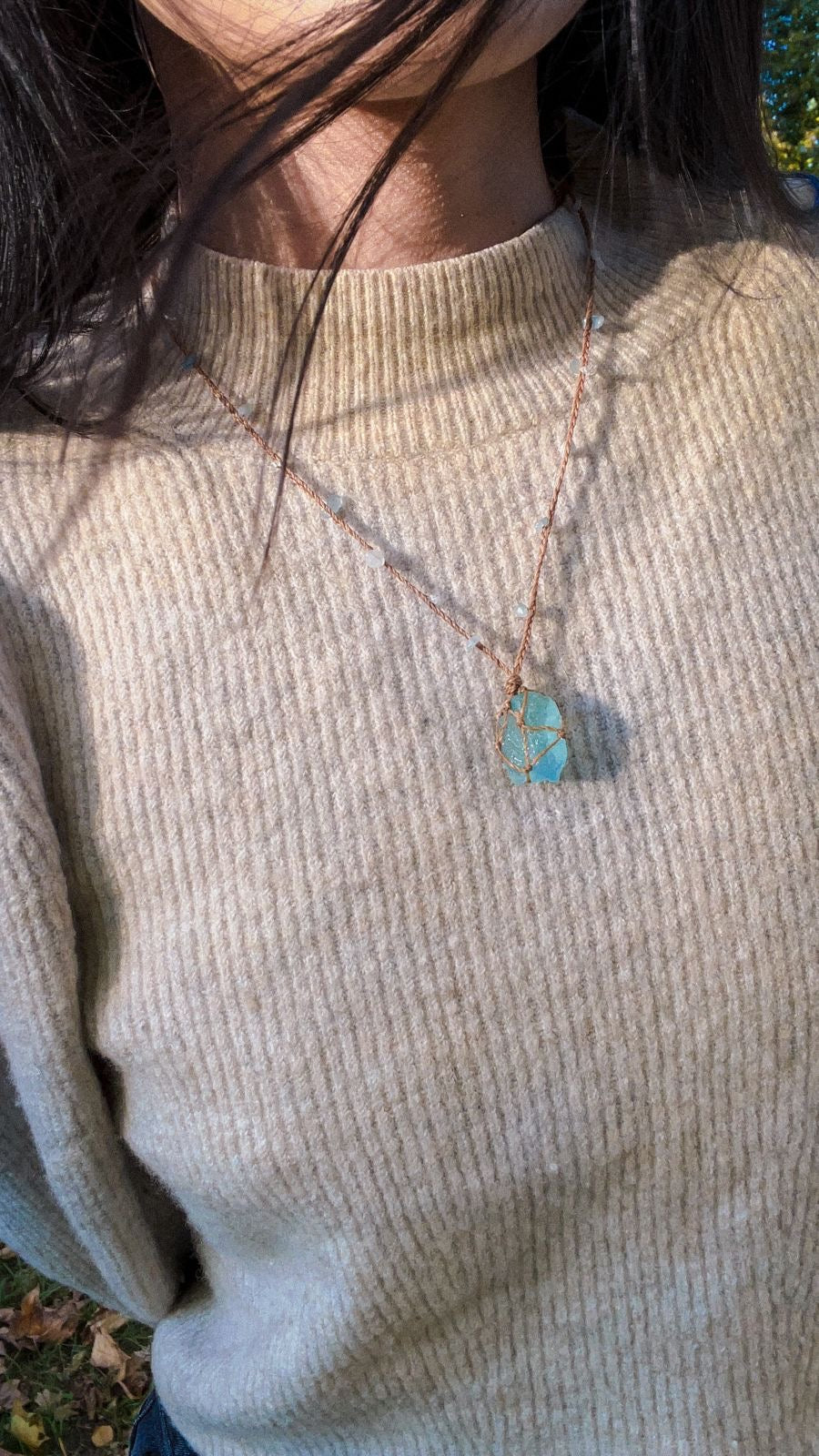 Aquadrom - Makramee Aquamarin Halskette Edelstein Handgefertigt Aquamarine Necklace