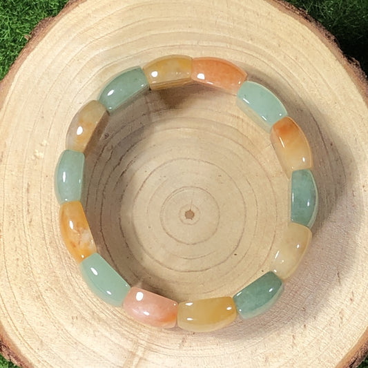 Quadratisches Armband aus natürlichem grünem, gelbem und rotem Aventurin, handgefertigt.