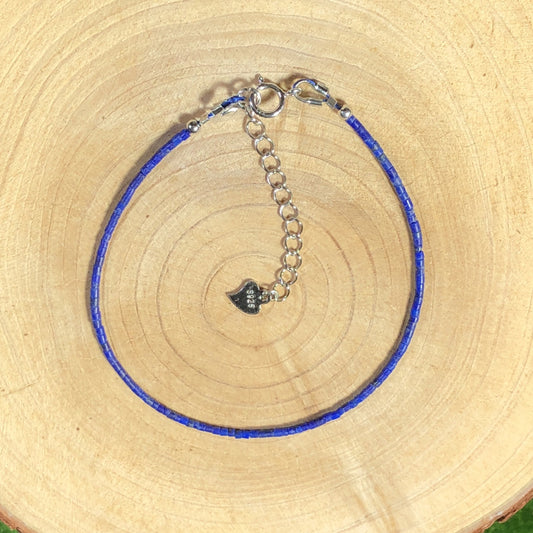 Armband aus natürlichem Lapislazuli, Kette aus 925er Sterlingsilber, handgefertigt.