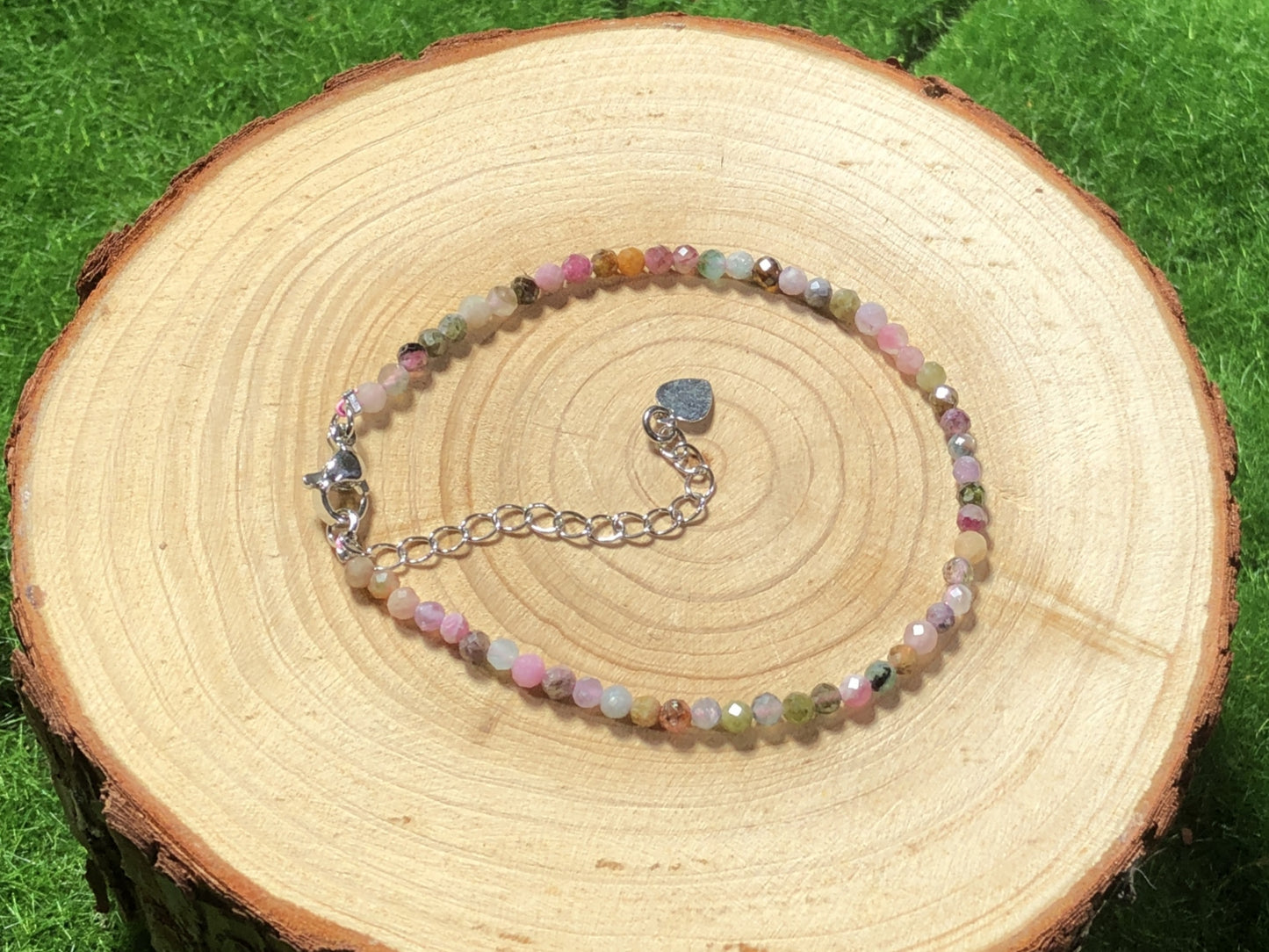 Armband aus natürlichem Turmalin, Kette aus 925er Sterlingsilber, handgefertigt.