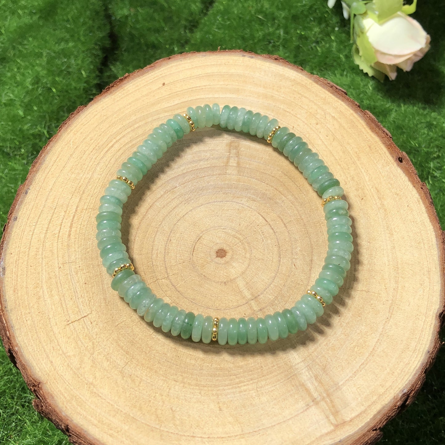 Armband aus natürlichen grünen Aventurinperlen, 6 mm, handgefertigt.