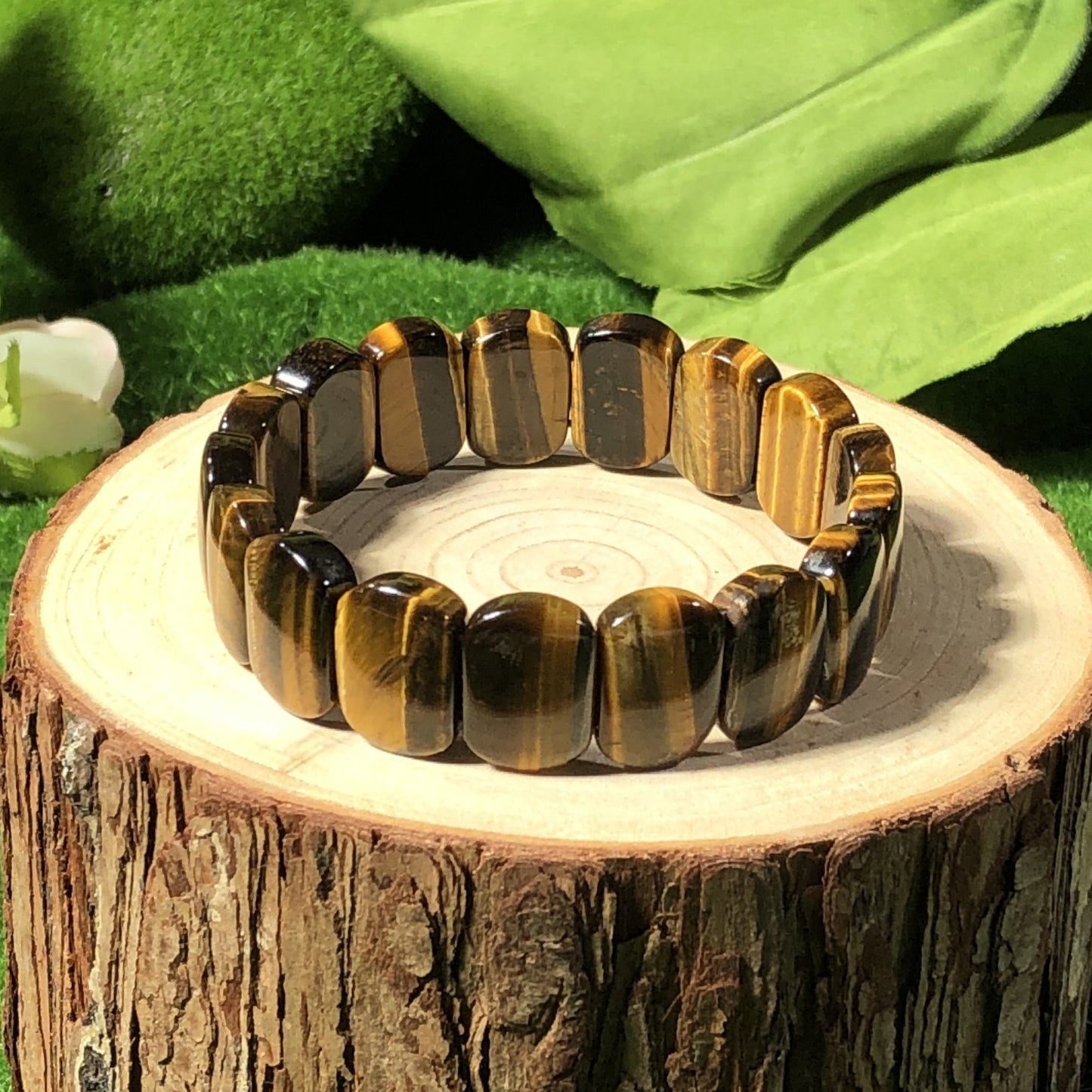 Ovales Armband aus natürlichem gelbem Tigerauge, handgefertigt.