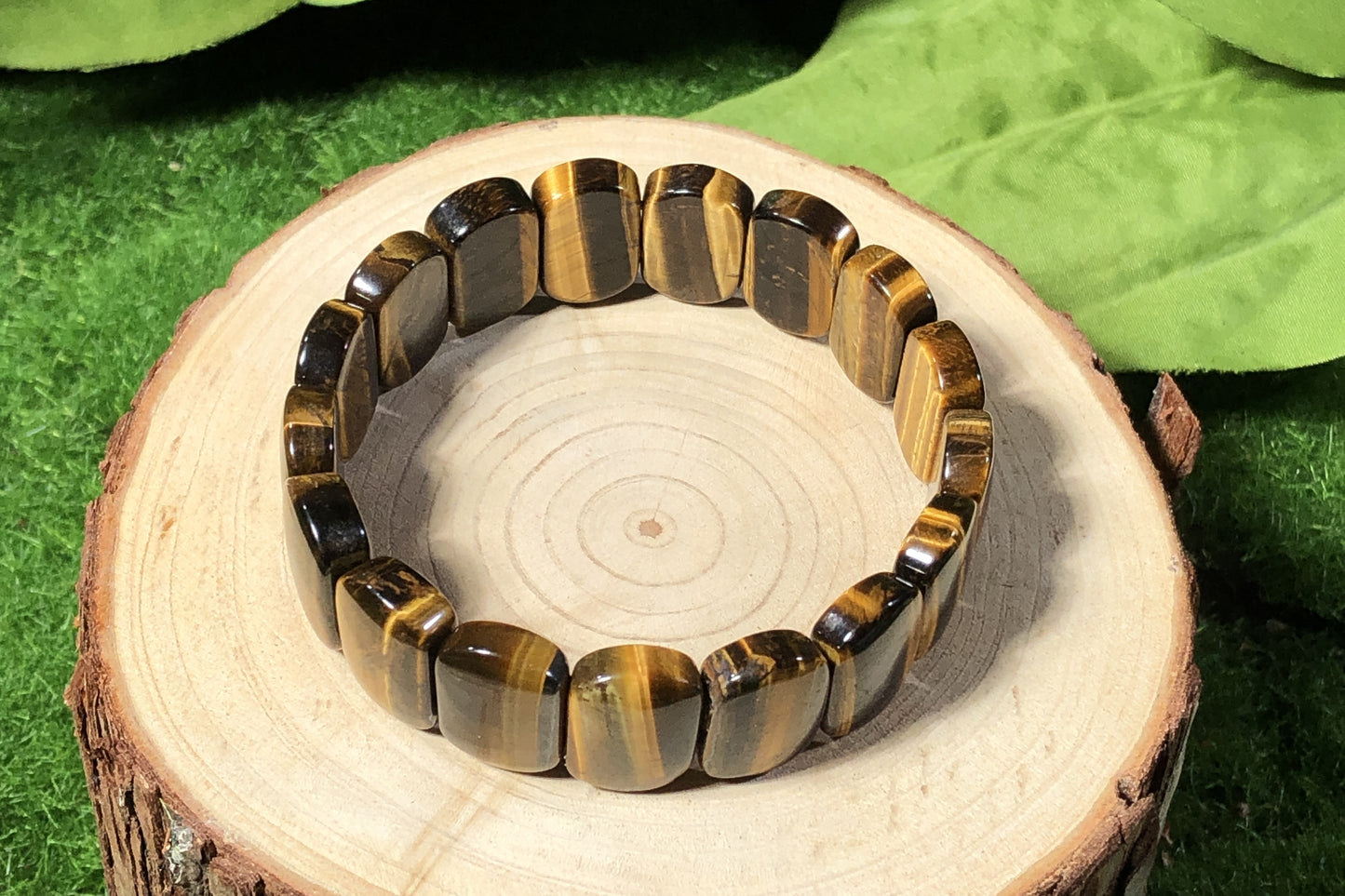 Ovales Armband aus natürlichem gelbem Tigerauge, handgefertigt.