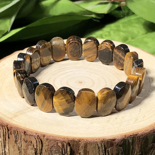 Natürliches, oval facettiertes Tigerauge-Armband, handgefertigt.