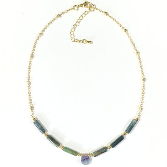 Halskette aus natürlichem Achat, kupferplattiert mit 14-karätigem Gold, handgefertigt.