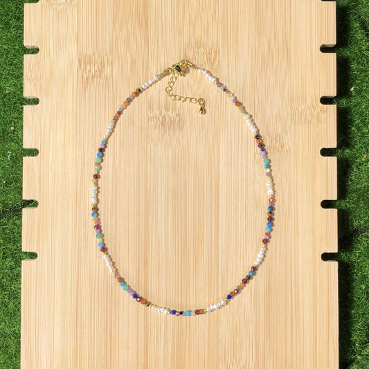 Kristall, Achat, natürliche Süßwasserperle, farbige Halskette, handgefertigt