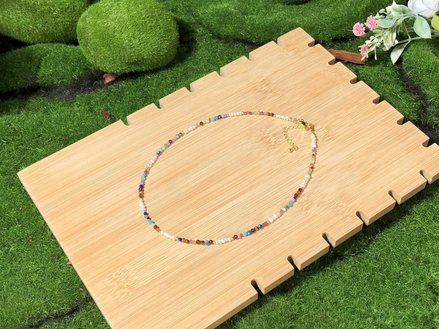 Kristall, Achat, natürliche Süßwasserperle, farbige Halskette, handgefertigt