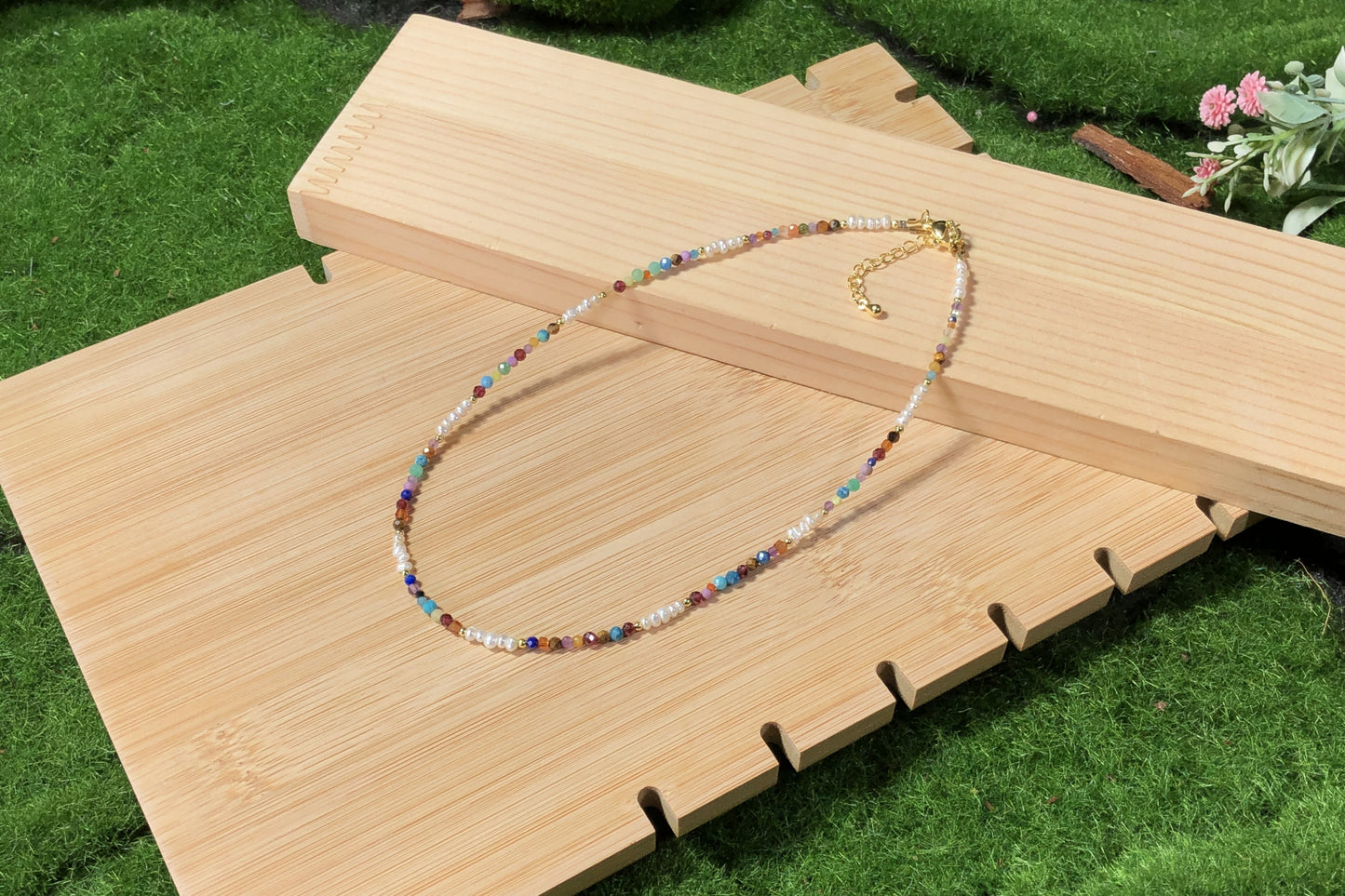 Kristall, Achat, natürliche Süßwasserperle, farbige Halskette, handgefertigt