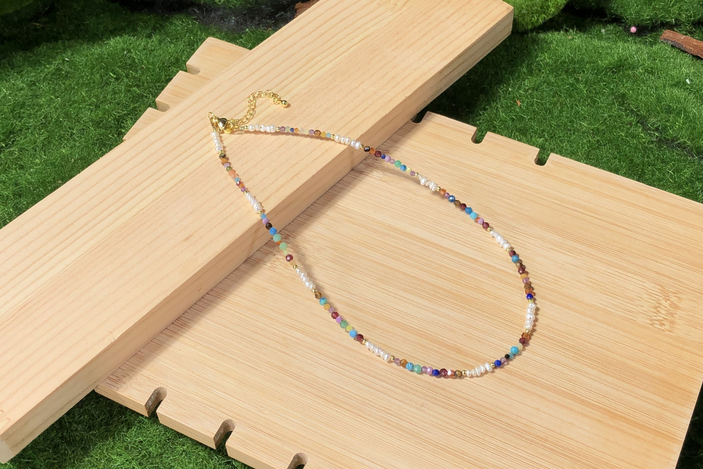 Kristall, Achat, natürliche Süßwasserperle, farbige Halskette, handgefertigt