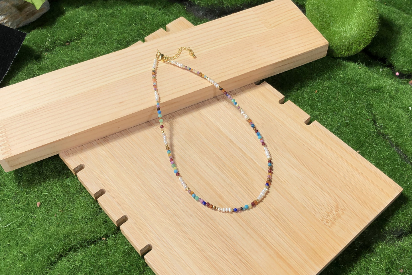 Kristall, Achat, natürliche Süßwasserperle, farbige Halskette, handgefertigt