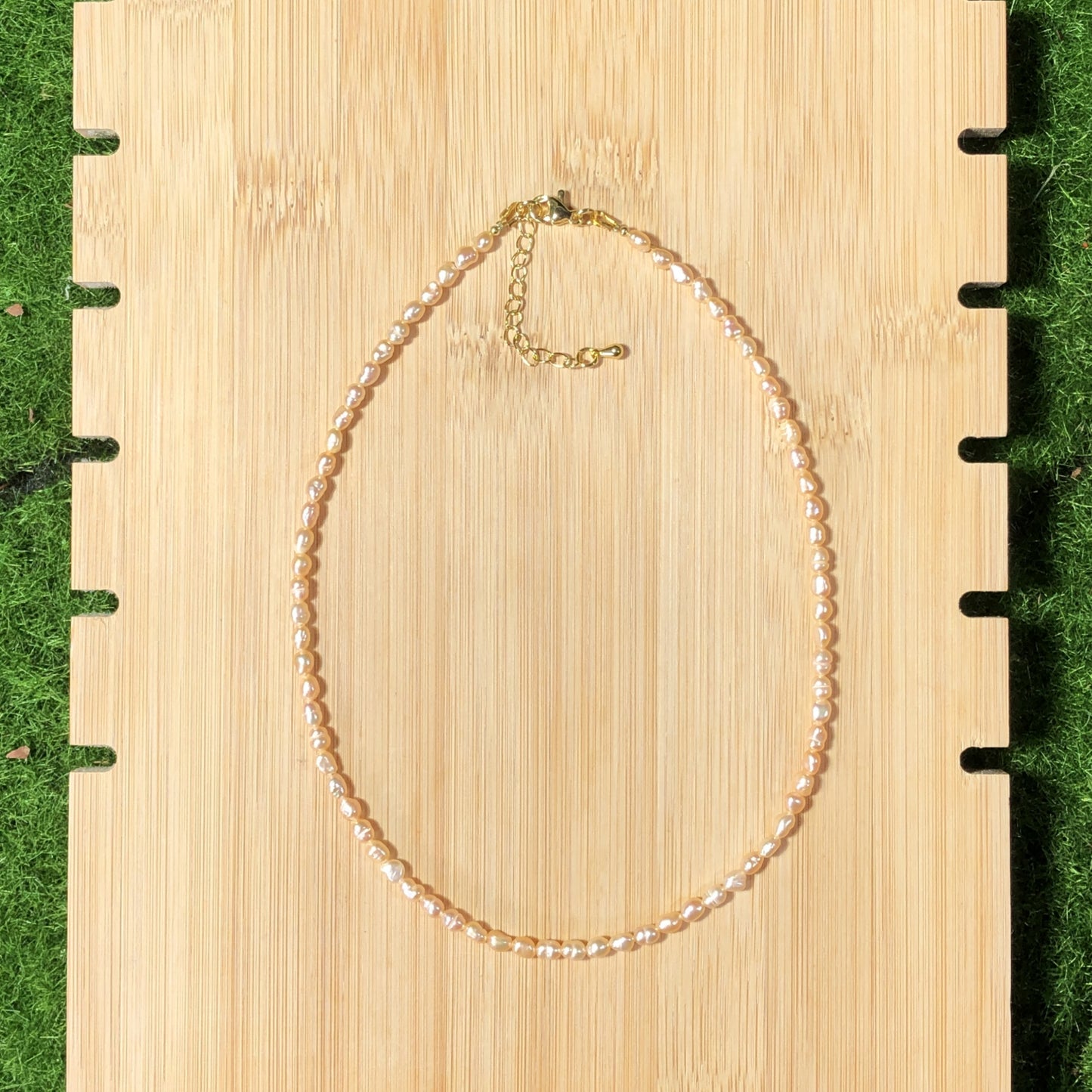 Natürliche gelbe Süßwasserperlenkette, handgefertigt.