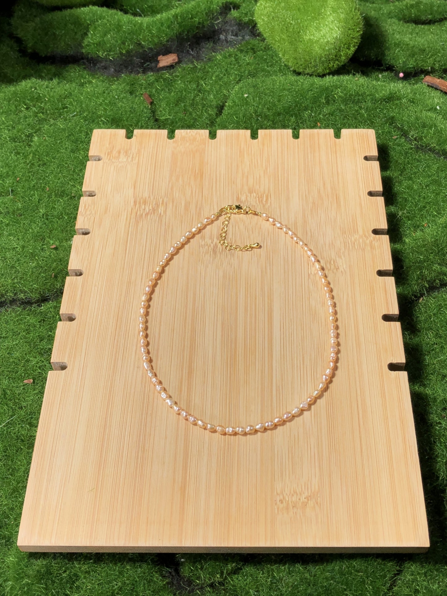 Natürliche gelbe Süßwasserperlenkette, handgefertigt.