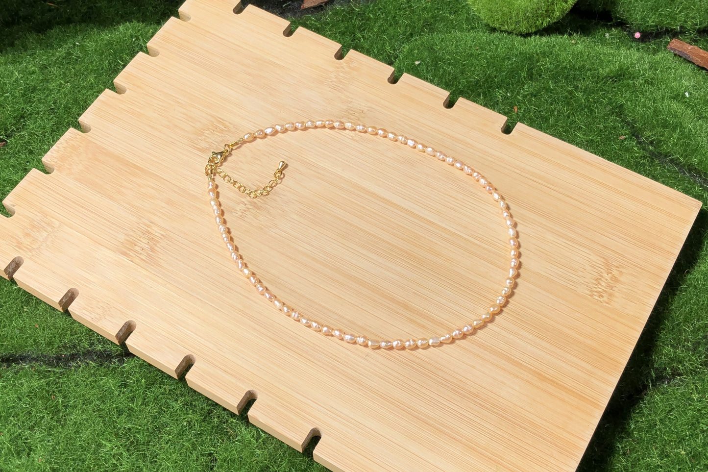 Natürliche gelbe Süßwasserperlenkette, handgefertigt.