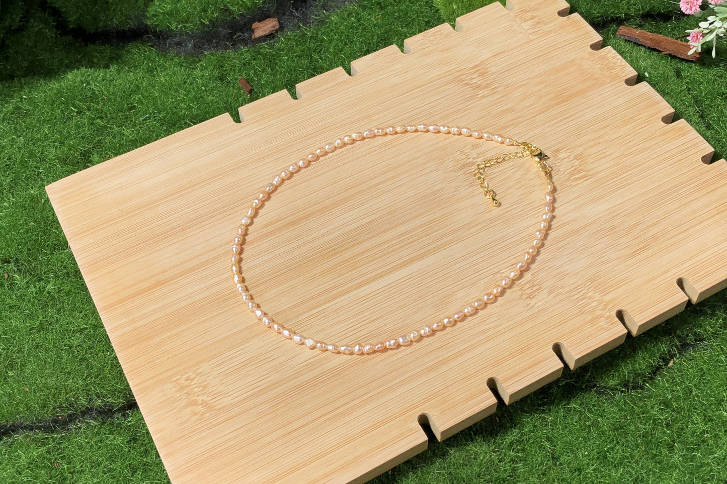 Natürliche gelbe Süßwasserperlenkette, handgefertigt.