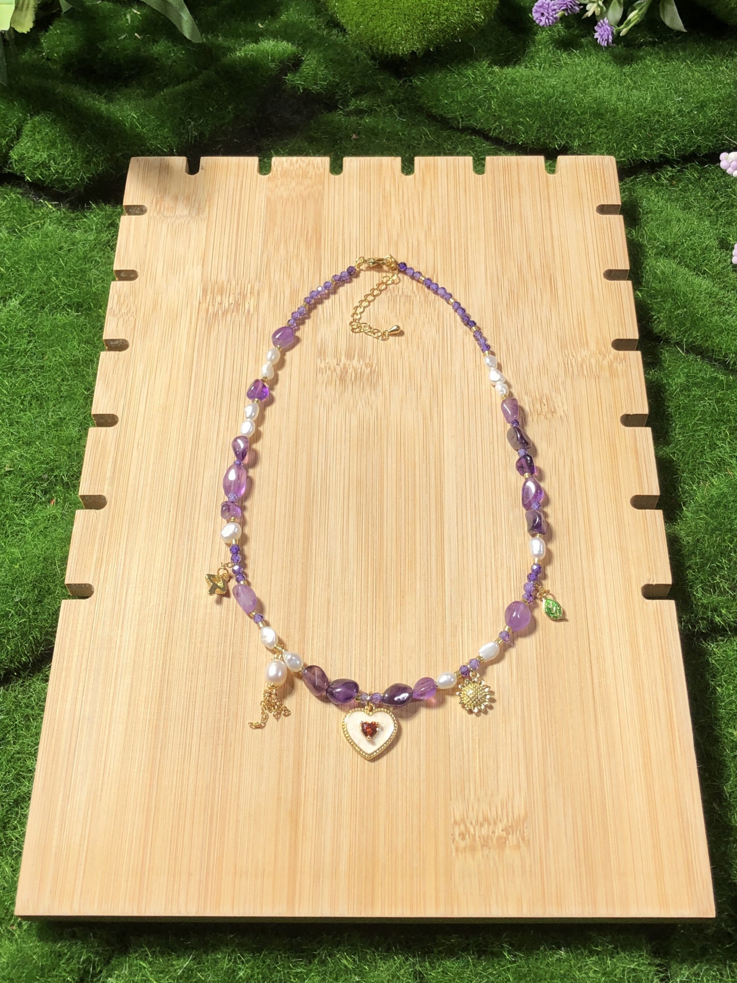 Amethyst Halskette Perlen Süßwasserperlen Halskette Edelstahl 14K vergoldet Edeltstein Halskette