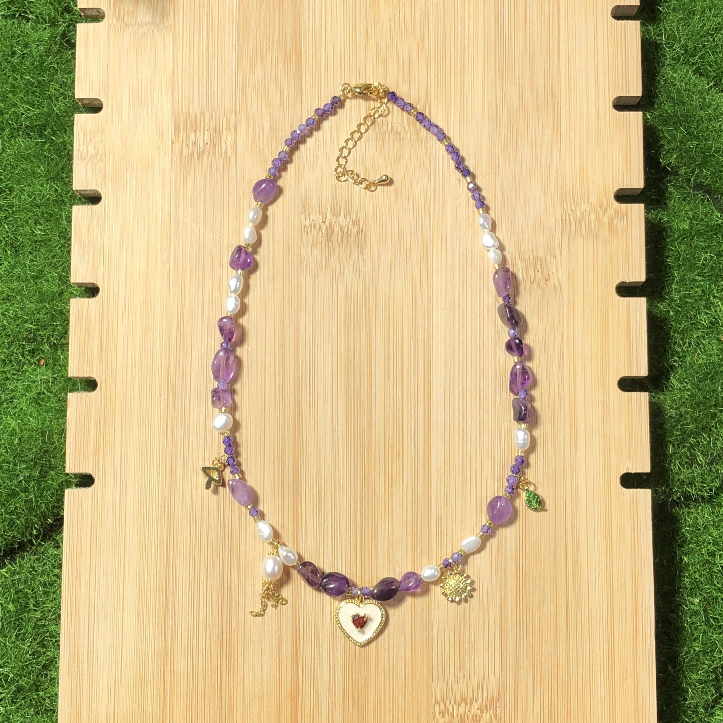 Amethyst Halskette Perlen Süßwasserperlen Halskette Edelstahl 14K vergoldet Edeltstein Halskette