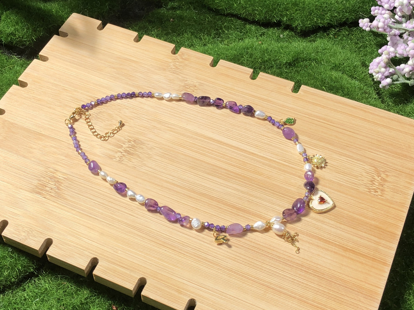 Amethyst Halskette Perlen Süßwasserperlen Halskette Edelstahl 14K vergoldet Edeltstein Halskette