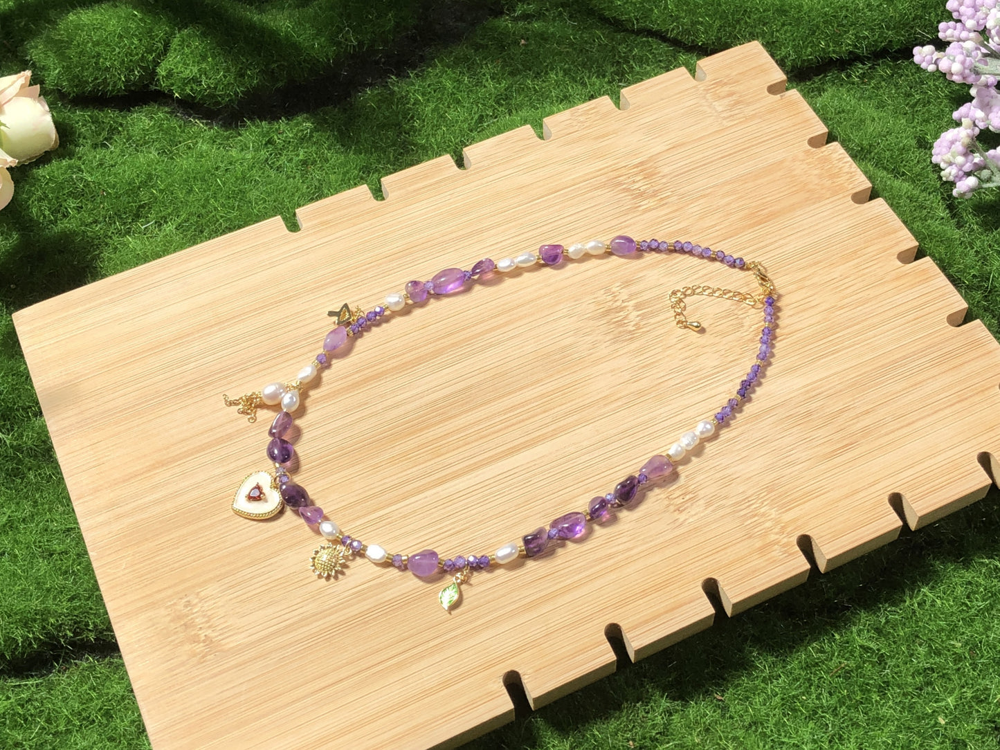 Amethyst Halskette Perlen Süßwasserperlen Halskette Edelstahl 14K vergoldet Edeltstein Halskette