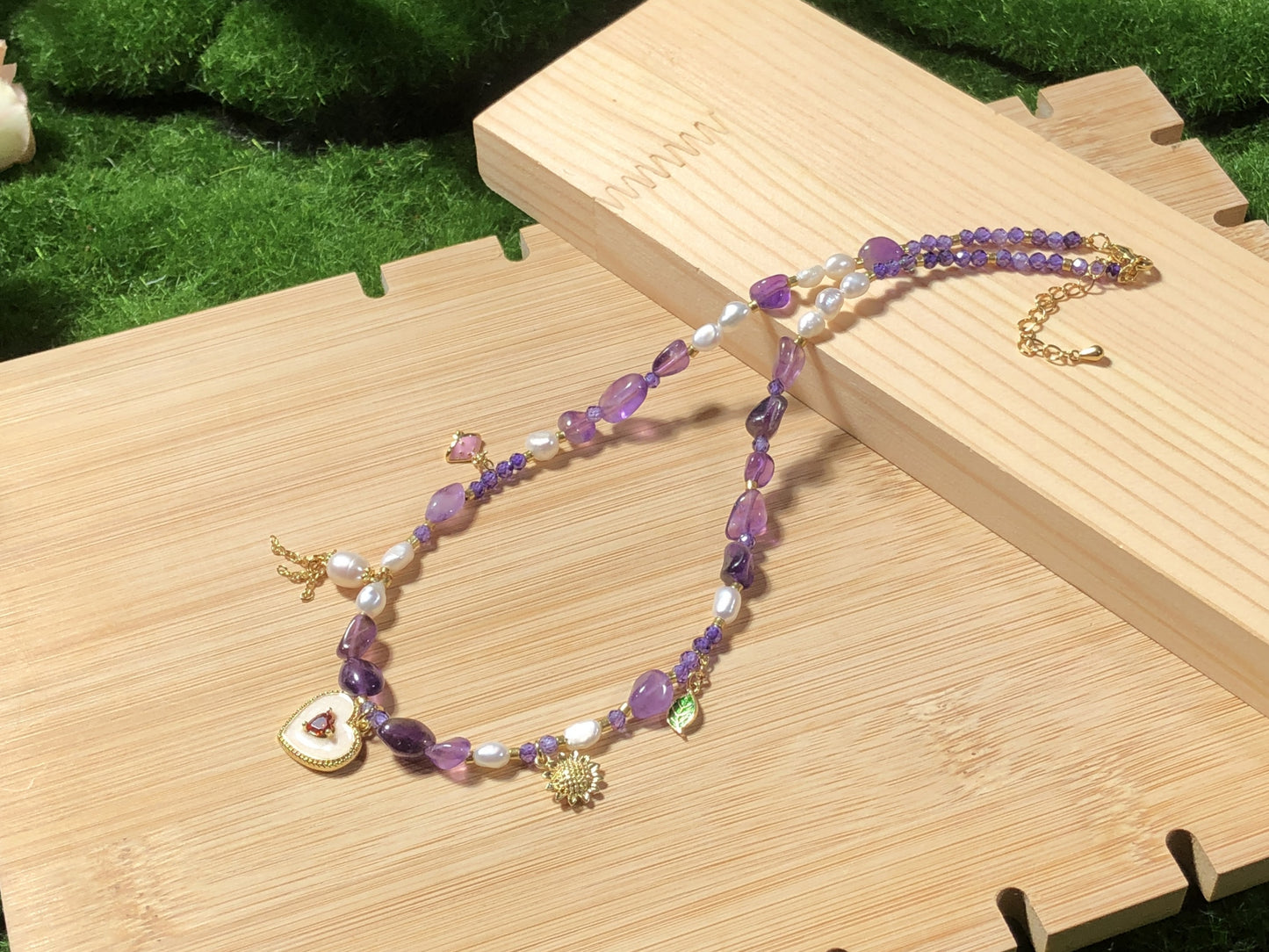 Amethyst Halskette Perlen Süßwasserperlen Halskette Edelstahl 14K vergoldet Edeltstein Halskette