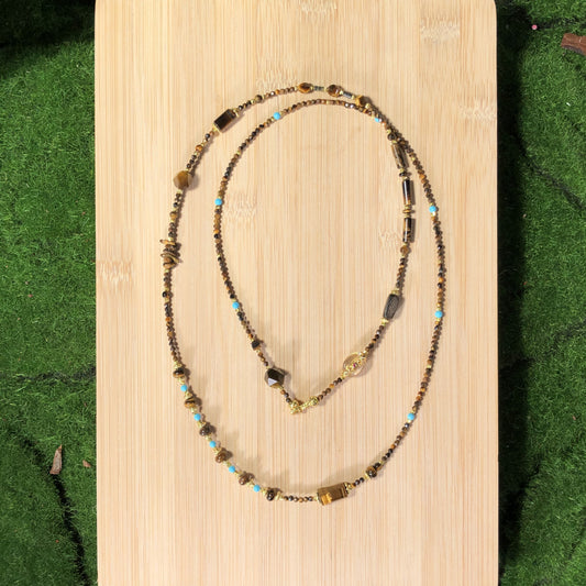 Halskette aus natürlichem Tigerauge, 14-karätig vergoldete Kupferkette, handgefertigt.