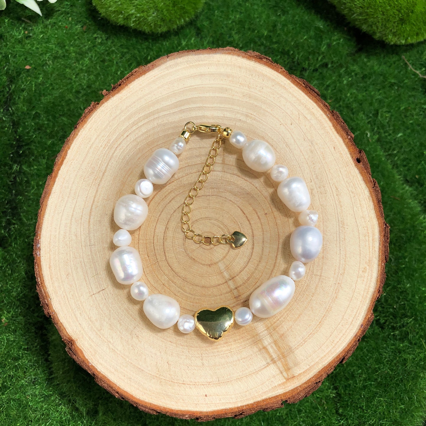 Zarte natürliche Süßwasserperle in Herzform, Kupfer mit 14K Gold überzogen,Armband handgefertigt