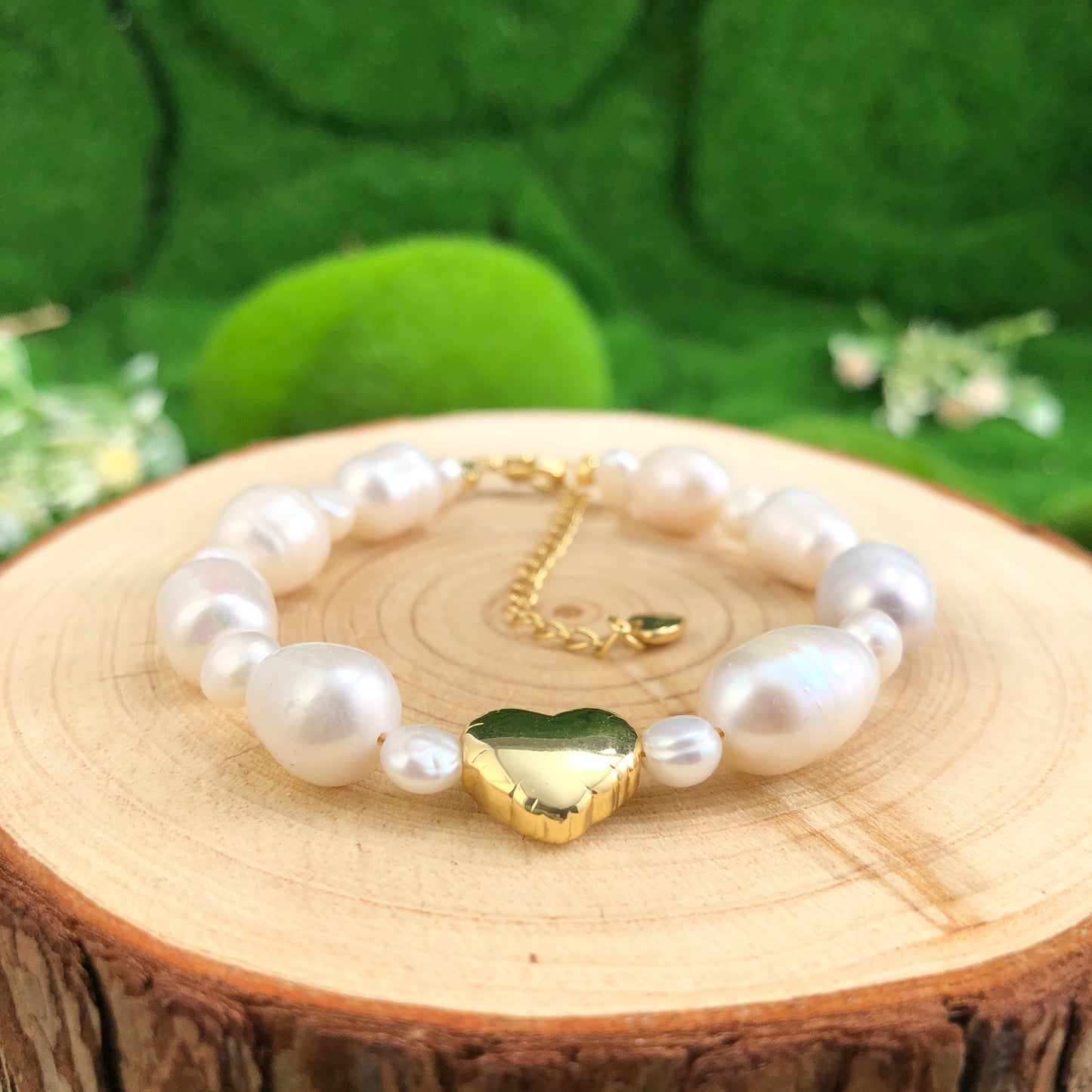 Zarte natürliche Süßwasserperle in Herzform, Kupfer mit 14K Gold überzogen,Armband handgefertigt