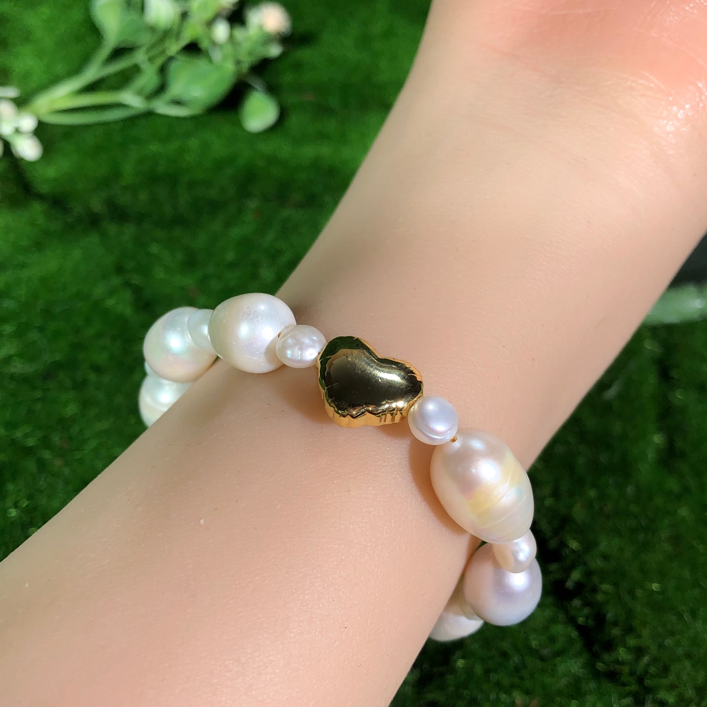 Zarte natürliche Süßwasserperle in Herzform, Kupfer mit 14K Gold überzogen,Armband handgefertigt