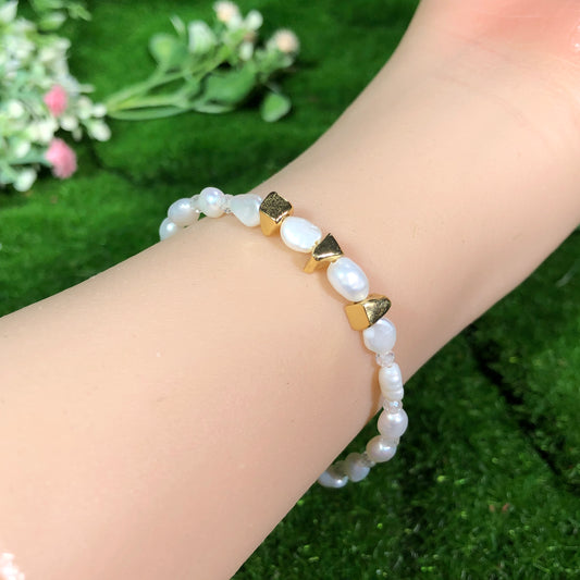 Exquisite natürliche Süßwasserperlen, Kupfer plattiert mit 14K Gold, Armband, handgefertigt