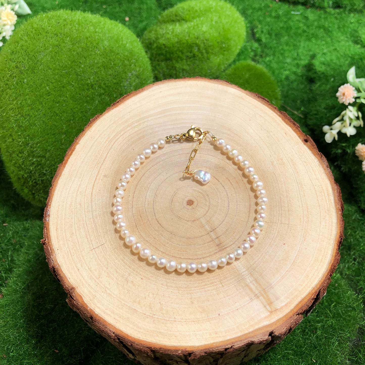 Feine natürliche Süßwasserperlen, Barockperlen, Kupfer mit 14K Gold überzogen, Armband, handgefertigt