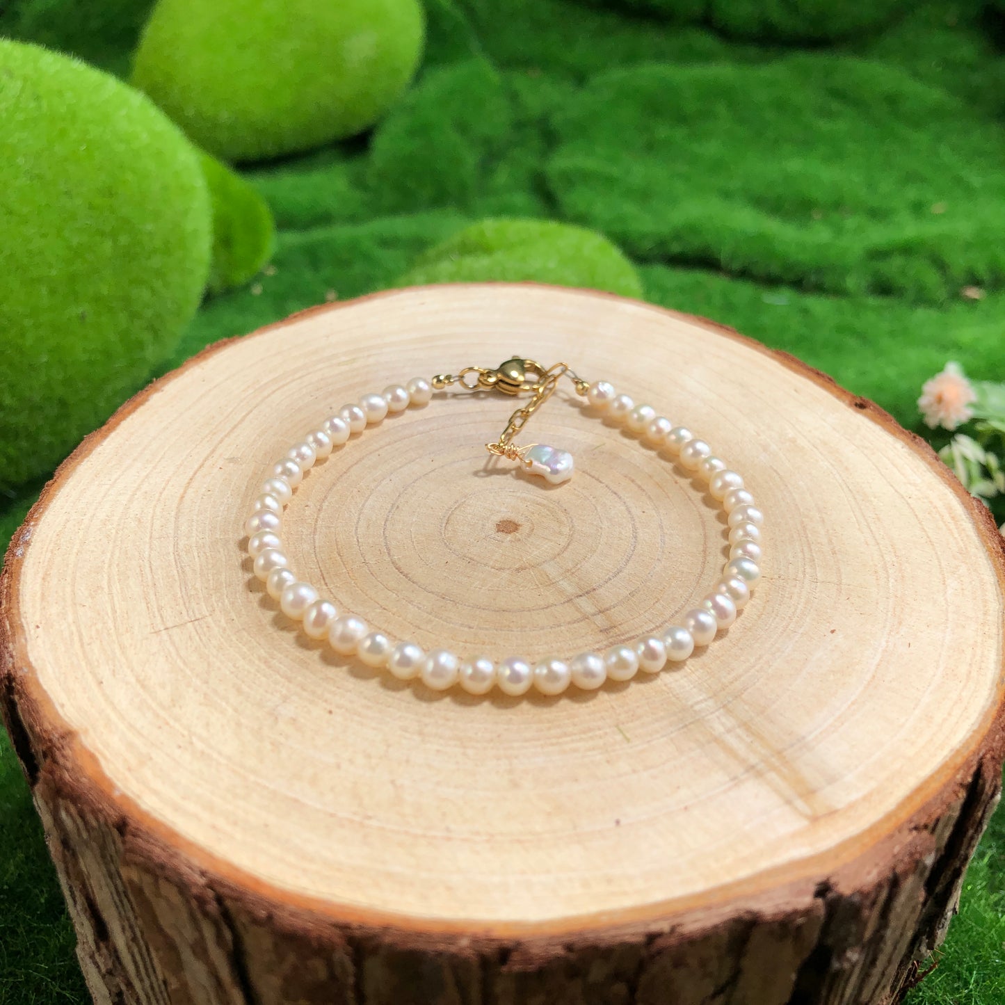 Feine natürliche Süßwasserperlen, Barockperlen, Kupfer mit 14K Gold überzogen, Armband, handgefertigt