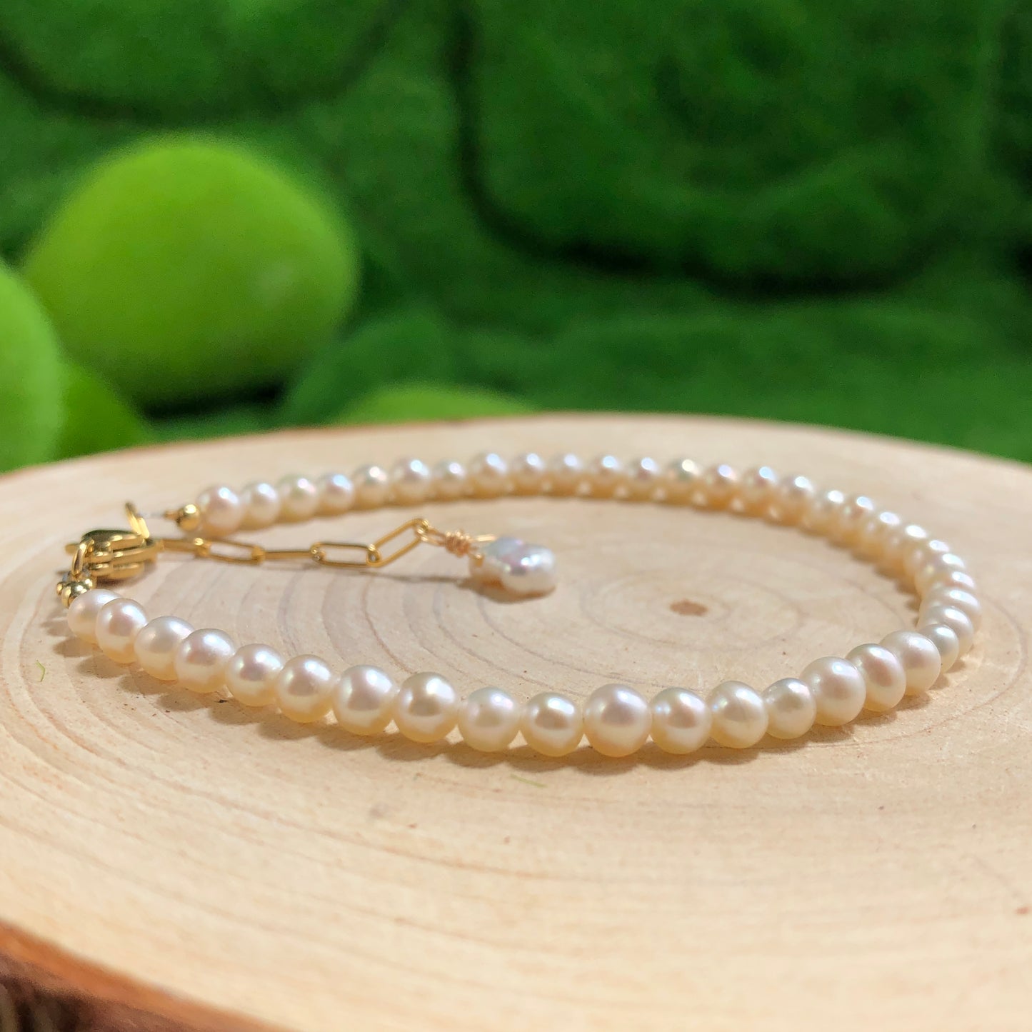 Feine natürliche Süßwasserperlen, Barockperlen, Kupfer mit 14K Gold überzogen, Armband, handgefertigt