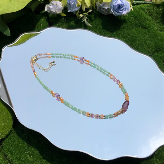 Exquisite natürliche Amazonit Amethyst Süßwasserperle Kupfer vergoldet 14K Halskette handgefertigt