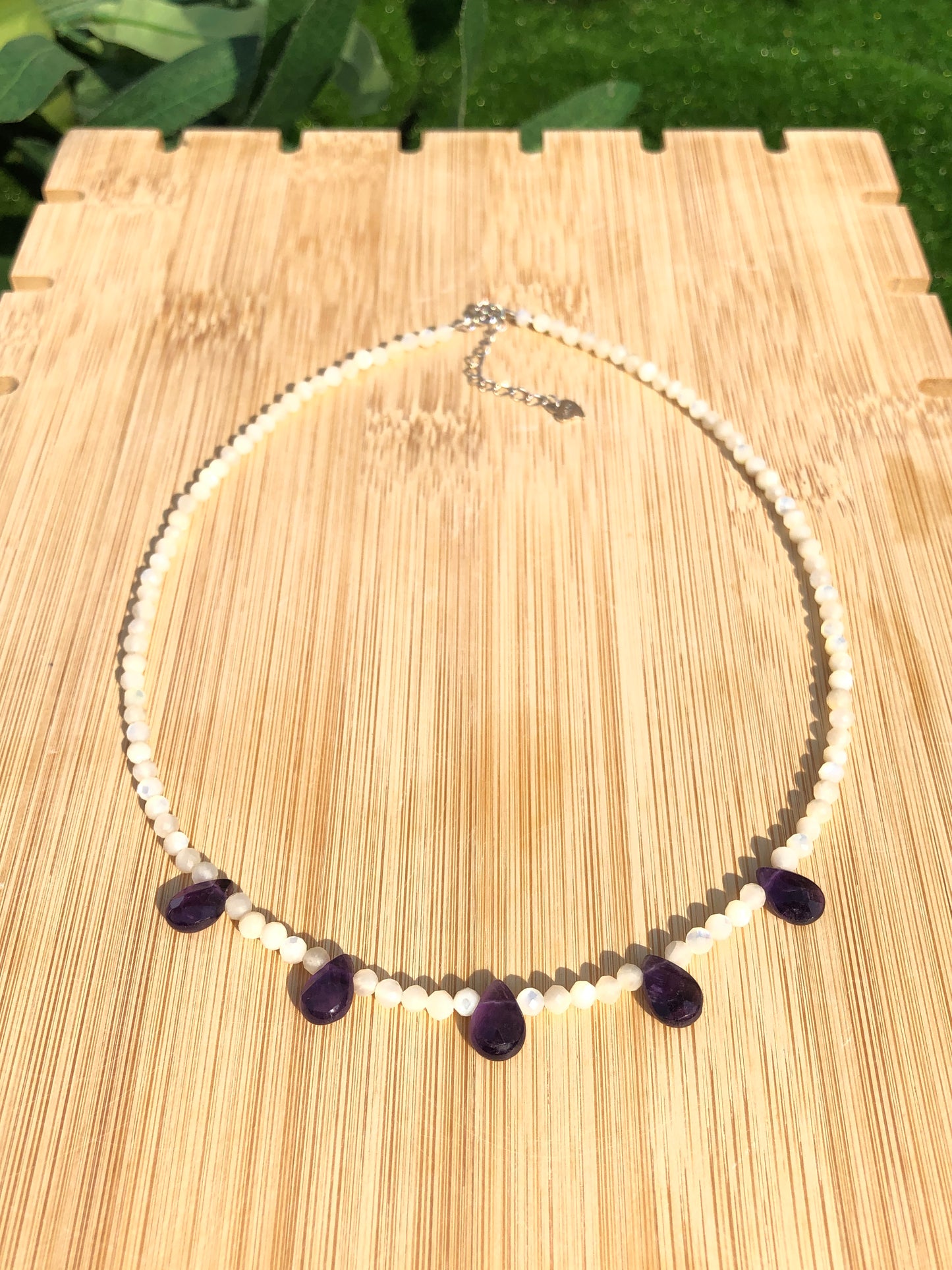 Exquisite weiße Muschel Amethyst S925 Silber Halskette handgefertigt